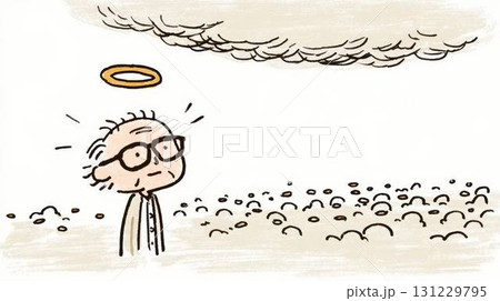 天国で何かを考えているおじいさんの手書きイラスト 天国で何かを考えているおじいさんの手書きイラスト 131229795