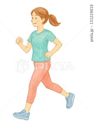 ジョギングする女性のスポーツ・フィットネスイラスト素材（切り抜き） 131229819