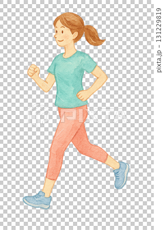 ジョギングする女性のスポーツ・フィットネスイラスト素材（切り抜き） 131229819
