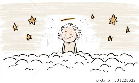 雲と星に囲まれて微笑むおばあさんの手書き風イラスト 雲と星に囲まれて微笑むおばあさんの手書き風イラスト 131229925