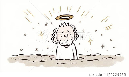 天国で幸せそうな表情を浮かべるおじいさんの手書き風イラスト 天国で幸せそうな表情を浮かべるおじいさんの手書き風イラスト 131229926
