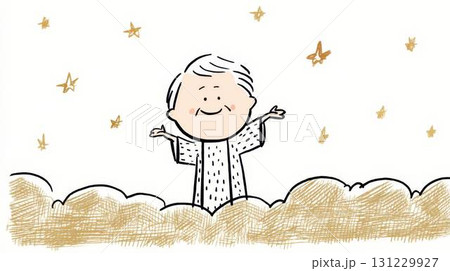 両手を広げて歓迎するおばあさんの故人イラスト、手書き風 両手を広げて歓迎するおばあさんの故人イラスト、手書き風 131229927