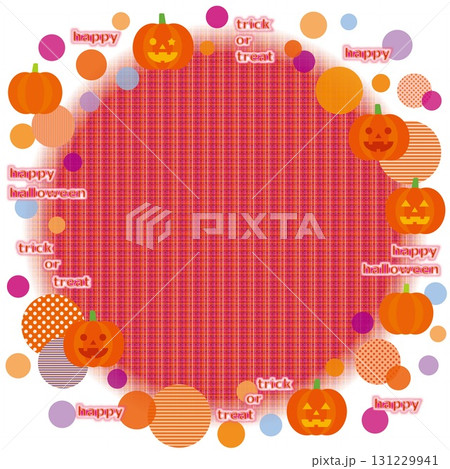 ハロウィーン　フレーム　白背景　ジャック・オー・ランタン　かぼちゃ　チェック模様 131229941