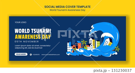 Flat Background Illustration of World Tsunami Awareness Day for Social Media Cover 131230037