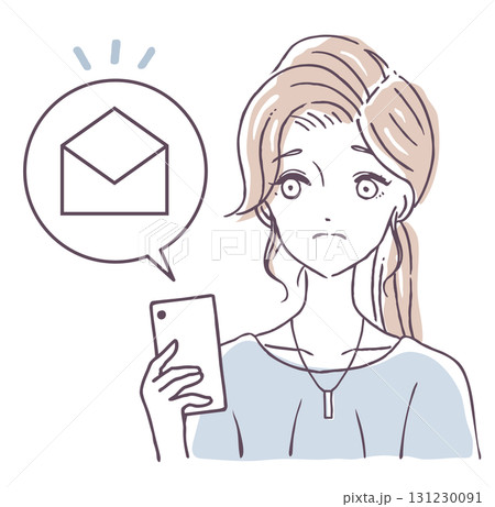メールが届かないスマホを持つ女性のベクターイラスト素材 メールが届かないスマホを持つ女性のベクターイラスト素材 131230091