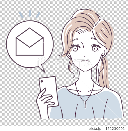 メールが届かないスマホを持つ女性のベクターイラスト素材 メールが届かないスマホを持つ女性のベクターイラスト素材 131230091