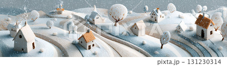 冬の田園と古民家のある農村の風景 131230314