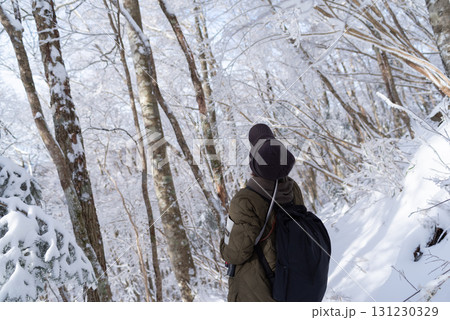 見上げると美しい霧氷と青空 131230329