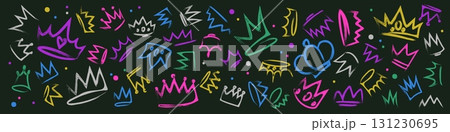 Colorful crown doodle set 131230695