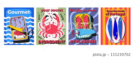 Sardine can retro posters with sea food Sardine can retro posters with sea food 131230702