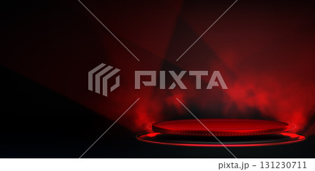 Round podium with red light and smoke 131230711
