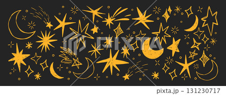Golden star collection with grunge crayon textures Golden star collection with grunge crayon textures 131230717
