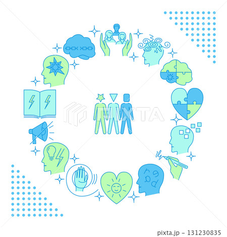 Neuro difference round poster in colored line style Neuro difference round poster in colored line style 131230835