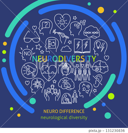 Neurological diversity line round poster Neurological diversity line round poster 131230836