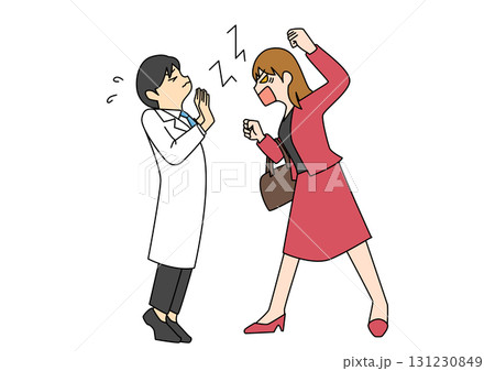 怒りをぶつける女性と困惑する医師 怒りをぶつける女性と困惑する医師 131230849