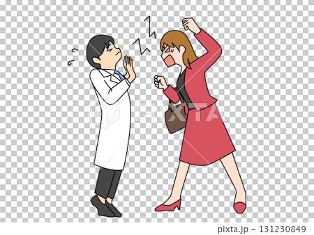 怒りをぶつける女性と困惑する医師 怒りをぶつける女性と困惑する医師 131230849