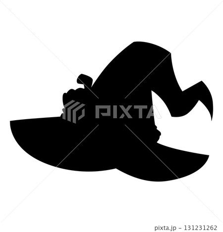 Magic witch hat vector black silhouette, cartoon wizard cone hat, Halloween party mystical costume, witchcraft accessory 131231262