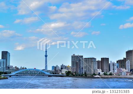 東京 隅田川 中央大橋からの永代橋とスカイツリー 東京 隅田川 中央大橋からの永代橋とスカイツリー 131231385