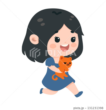 Illustration of Girl Holding a Cat Illustration of Girl Holding a Cat 131231398
