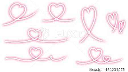 ネオンのくるんとした手書きのハートのセット素材 ネオンのくるんとした手書きのハートのセット素材 131231975