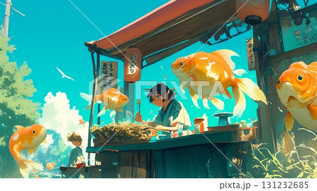 夏を感じる屋台と金魚 131232685