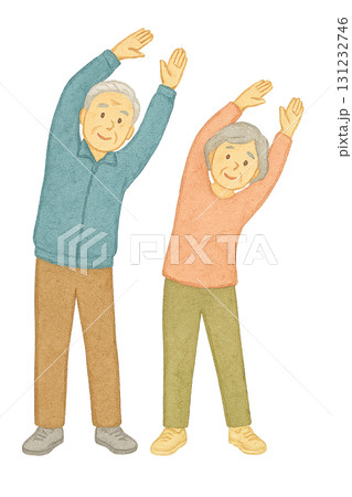 体操する高齢者夫婦の健康イラスト素材（切り抜き） 131232746