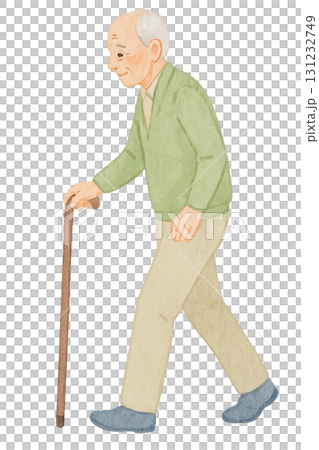 杖をついて歩く高齢男性の介護イラスト素材（切り抜き） 131232749
