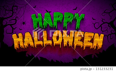 Happy Halloween Vector Illustration with Flying Bats, Spider and Orange Green Typography Lettering on Dark Cemetery Background. Vector Autumnal Holiday Design for Banner, Greeting Card, Celebration Happy Halloween Vector Illustration with Flying Bats, Spider and Orange Green Typography Lettering on Dark Cemetery Background. Vector Autumnal Holiday Design for Banner, Greeting Card, Celebration 131233231