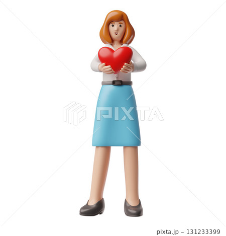 Businesswoman showing heart in hands, 3D vector romantic female office manager character in love Valentine's Day 131233399