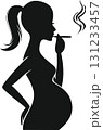 Black silhouette of a pregnant woman smoking a cigarette 131233457