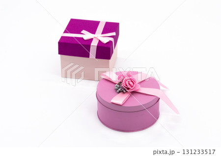 Gift boxes on a white isolated background. Holiday and surprise. 131233517