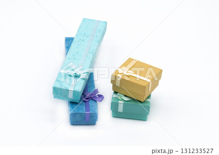 several gift boxes on white isolated background 131233527