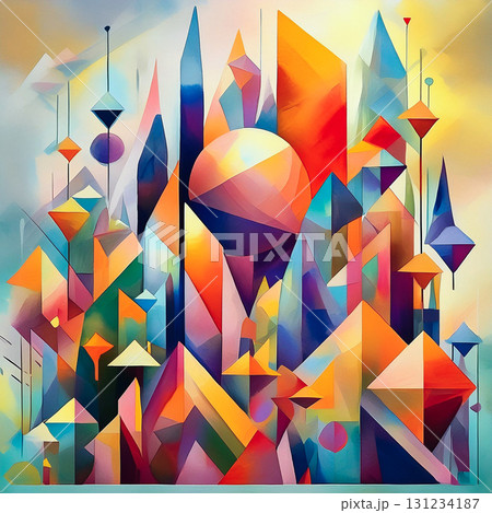 カラフルで幾何学的な街のアート,Generative AI,AI画像 131234187