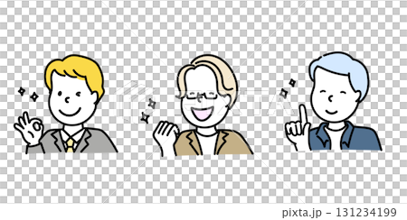 色んなポーズをする笑っている男性のイラストセット 131234199