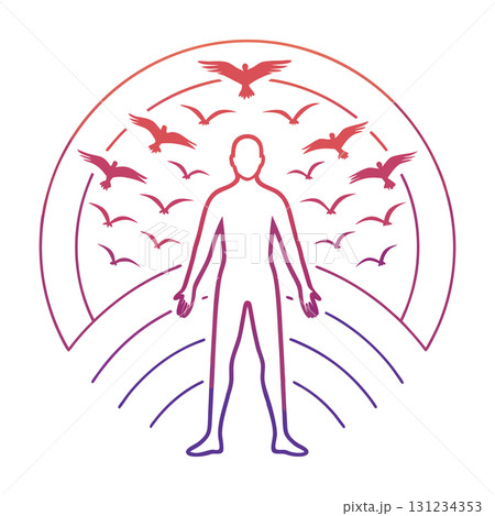 Gradient Man and Birds in Circle Logo Design, Freedom Concept 131234353