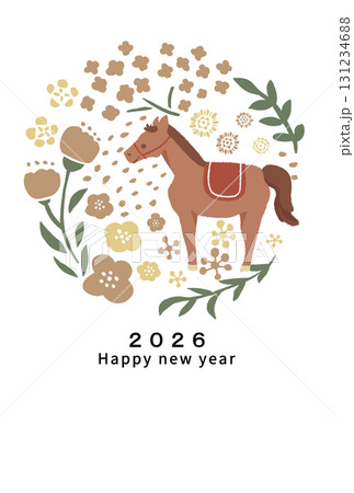 2026年 午年 年賀状テンプレート 2026年 午年 年賀状テンプレート 131234688