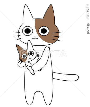 子猫を抱っこする親猫キャラクターのイラスト 131235199