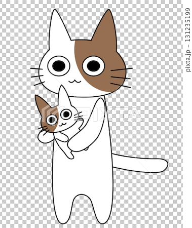 子猫を抱っこする親猫キャラクターのイラスト 131235199