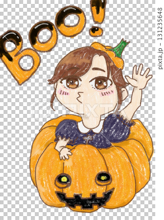 Halloween girl jumping out of a pumpkin Halloween girl jumping out of a pumpkin 131235648