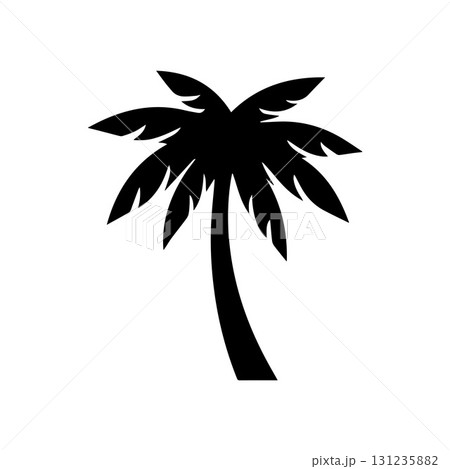 Simple black palm silhouette representing travel inspiration and tropical branding use Simple black palm silhouette representing travel inspiration and tropical branding use 131235882