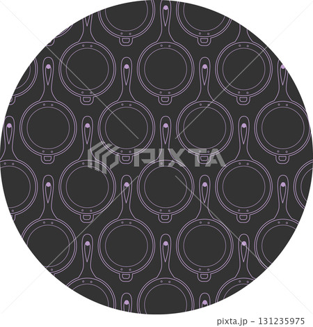 Frying Pan with Handles on nail Chalk Effect Pattern on Circle Backdrop Trendy light Lilac on Dark  Frying Pan with Handles on nail Chalk Effect Pattern on Circle Backdrop Trendy light Lilac on Dark  131235975