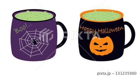 Halloween Cups with Boo and Web and Happy Halloween Letters and Pumpkin Purple and Black Design Set Halloween Cups with Boo and Web and Happy Halloween Letters and Pumpkin Purple and Black Design Set 131235980