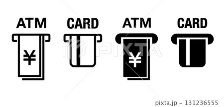 シンプルなATM、クレカ、キャッシュカード、現金のベクター白黒ピクトグラムアイコンセット シンプルなATM、クレカ、キャッシュカード、現金のベクター白黒ピクトグラムアイコンセット 131236555