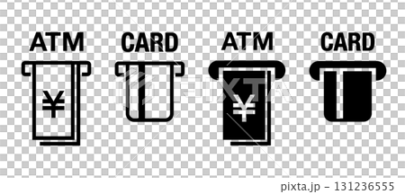 シンプルなATM、クレカ、キャッシュカード、現金のベクター白黒ピクトグラムアイコンセット シンプルなATM、クレカ、キャッシュカード、現金のベクター白黒ピクトグラムアイコンセット 131236555