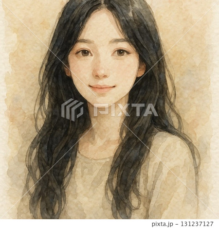 柔らかい雰囲気の女性　水彩画風 131237127
