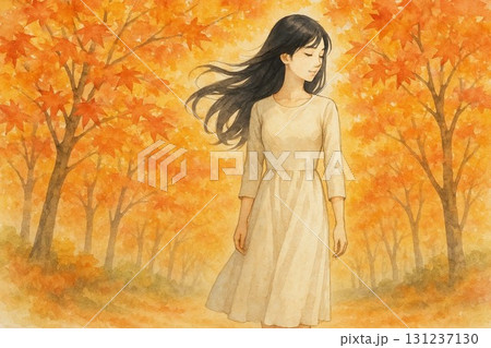 紅葉と柔らかい雰囲気の女性 131237130