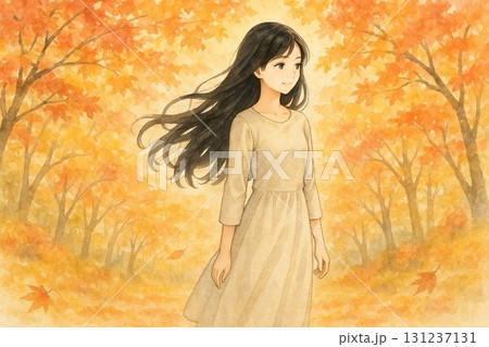 紅葉と柔らかい雰囲気の女性 131237131