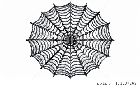 Detailed Spiderweb Illustration with Concentric Weave in Black and White for Halloween or Vector Graphics Use 131237265