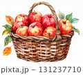 Watercolor Illustration of Woven Basket Filled with Red Apples and Autumn Leaves 131237710