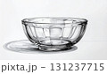 Detailed Glass Bowl Still Life on a White Background Featuring Intricate Faceted Design and Subtle Shadowing 131237715